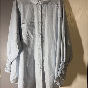 Viral TikTok Blue Striped Smocked Sleeve Blouse Size 4XL